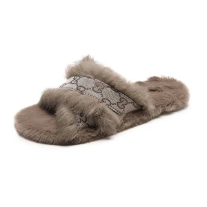 Hot Sales Fashionable alphabet slippers Women indoor  rabbit fur slippers