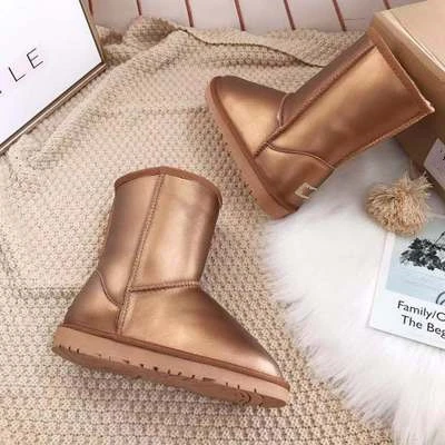 Hot  selling tube metal leather waterproof female snow boots