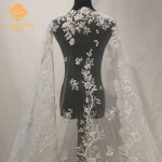 Hot wedding lace fabric heavy handmade beaded lace white embroidery fabric lace tulle