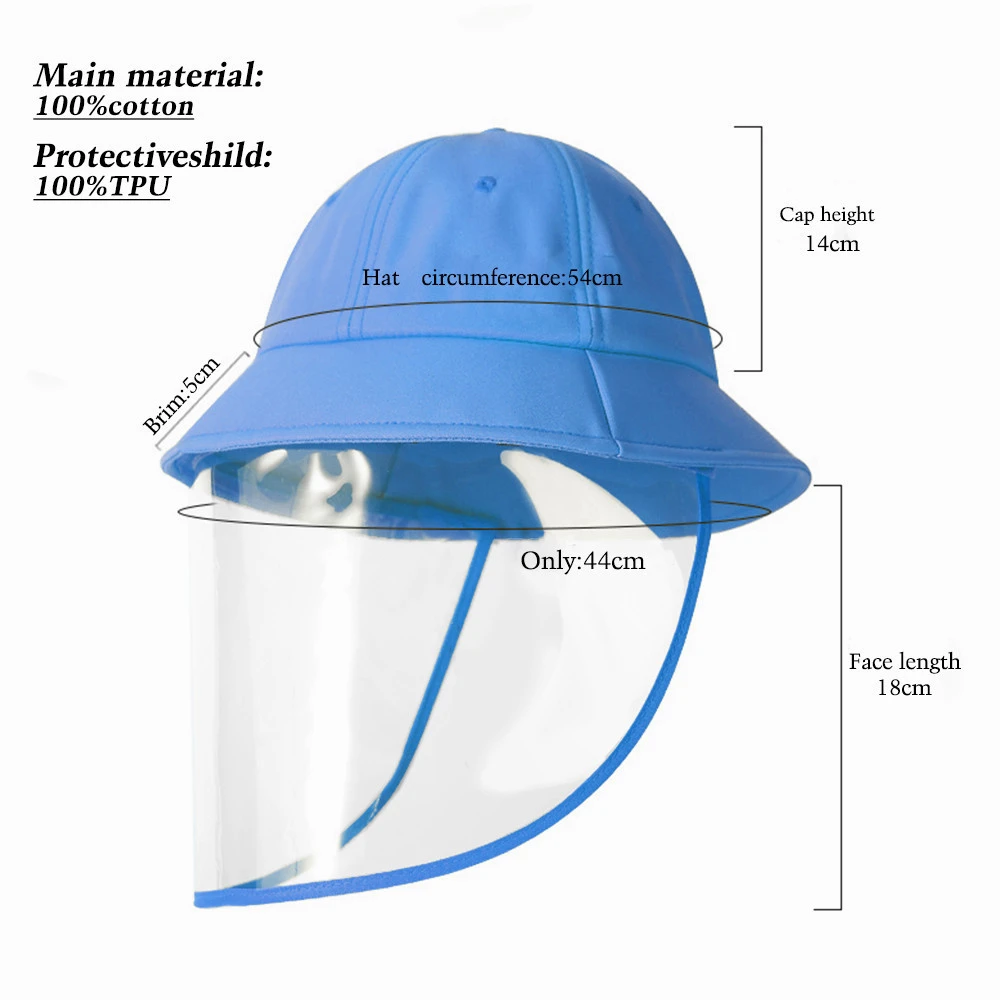 In stock removable kids hat face shield 100% cotton baby bucket fisherman cap With TPU shields Protective