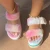 Import INS HOT furry slippers YUNTI new style women faux fur slippers girls slides rhinestone winter slippers from China