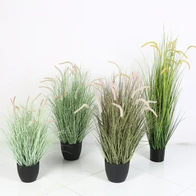 Interior Indoor Office Fake Potted Greenery Plant Artificial Green Bristlegrass Tree Bonsai