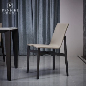 Italian minimalist restaurant backrest leather dining chair ash wood open lacquer restaurant casual solid wood chair
