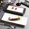 Japanese Tableware Set Ceramic Rectangular Black White Fish Sushi Plate Sustainable Porcelain Dinnerware Dish Japandi Design