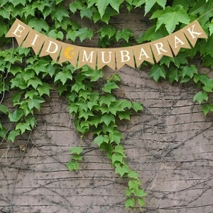 Jute Islamic Muslim Party Decoration Supplies Ramadan Eid Mubarak Banner