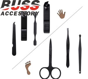 K-143   nail clipper trimmer black stainless Steel nail cutter files earpick nail scissors tools  Manicure Pedicure Set