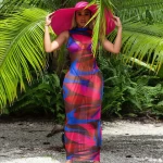 KaiChen Wholesale Summer Casual Women See-Through Mesh Midi Long Sleeveless Floral Beach Dress