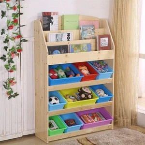 Kids wooden book rack playroom bedroom toy storage organizer children toy shelves for school