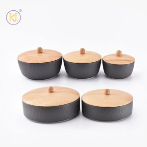 King Style OEM ODM OBM Factory Hot Sale Luxury Design Medium Ash Solid Wooden Cap Ceramic Storage Box