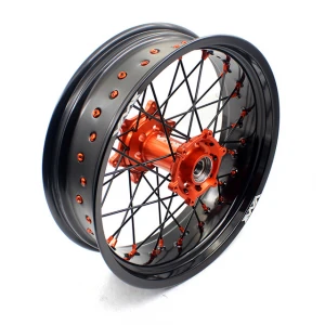 KKE 3.5/5.0 Dirt Bike Motorcycle Wheels Set Compatible with KTM 125 390 450 EXC SMC SXF Orange Hub/Nipple Black Rim Black Spoke
