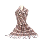 Korean Style Yarn Imitation Cashmere Warm Plaid Contrast Color Shawl Women Scarf