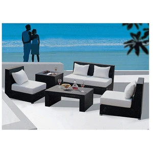 L shape rattan balcony sofa set with coffee table