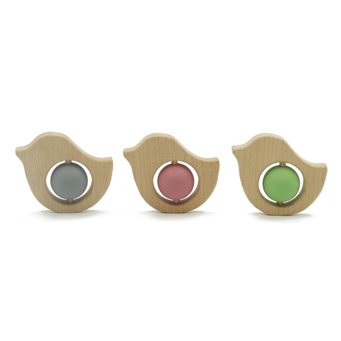 Buy Laser Logo Wooden Teether Bird Animal Shape Beech Wood Silicone ...