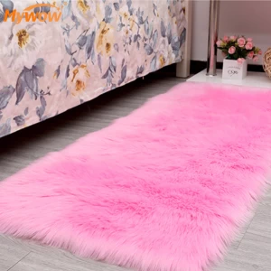 Light Color Stain-proof Home Decor Floor Shaggy Carpet Rectangle Plush Faux Wool Rug