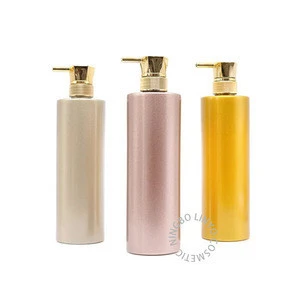 LINYO metal color effect 300ml 500ml 800ml 1000ml PET plastic lotion pump bottle, 10oz 16oz gold pink shower gel shampoo bottles
