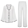 Long sleeve ice silk nightgown women suit fashion simple satin chiffon shake home thin