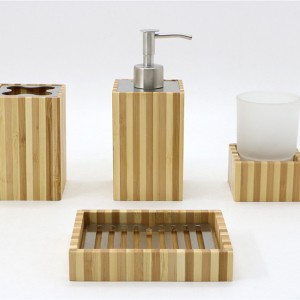 Luxury Eco Friendly Shower Bath Bamboo Bathroom Accessories Set