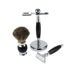 Luxury mens shaving brush and razor set, badger shaving brush metal mug and razor set