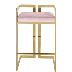 Luxury Modern Vintage Design Velvet Industrial Furniture Armrest Gold Metal Leg High Bar Stool Chair for Bar Home Coffee Shop