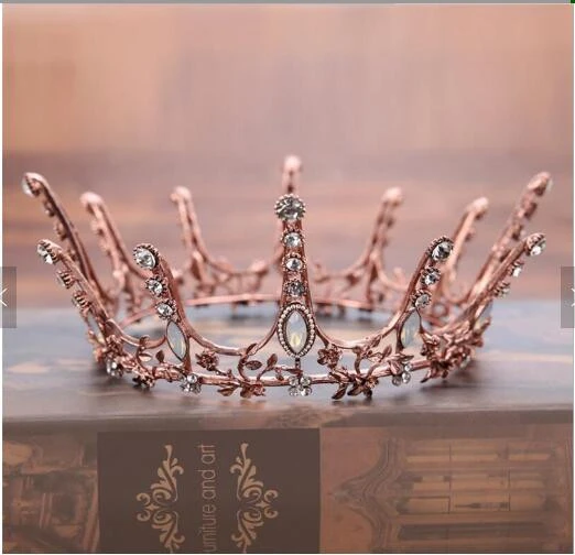 Luxury Vintage Headband Wedding Accessories Crown Alloy Bridal Tiara Baroque Queen King Crown Gold Rhinestone Round Tiara Crown