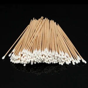 Manufacturer industrial 100 count 6" long gun ear cleaning swab clean wooden handle bamboo wood buds sticks q-tips cotton swabs