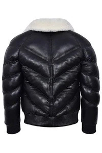 Men Classic Custom Luxury Style Black Puffer Leather Coat Jacket