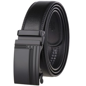 Mens Ratchet Genuine Leather Dress Click Slide Belt with Automatic Buckles