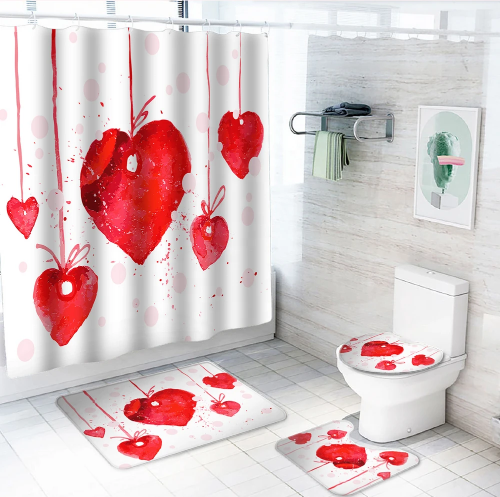 Merry Xmas Holiday Bathroom Shower Curtains Door Mat sets home dec