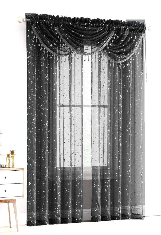 Metallic Silver Foil  Sheer Curtains 63 Inch Length Rod Pocket Window Curtains 2 Voile Sheer Panels, 52 x 63 Inch