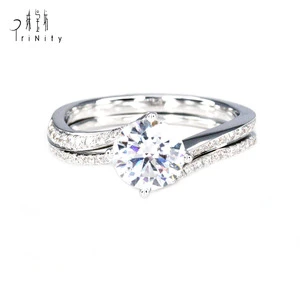 Modern Diamond Engagement Ring and Wedding gold ring Set in White Gold