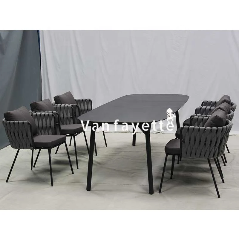 Modern Leisure Waterproof Garden Terrace Woven Rope Table and Chairs Patio Aluminium Dining Outdoor Furniture for Balcony