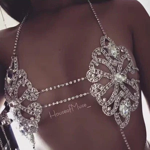 Crystal Rhinestone Boho Body Chain Necklace with Non Piercing