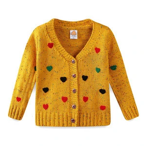Mudkingdom embroidered colorful love V neck long sleeve children&#039;s knitted acrylic cardigan sweater