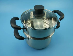 Multi-Purpose double handle 2 Layer Stainless Steel Steamer Stock Pot With Glass Cover