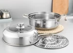 Multifunctional Stainless steel steaming pot 2-layer steamer casserole Tempered Glass Lid and handles
