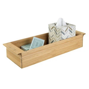 natural bamboo bathroom storage organizer tray for storing tissue and bathroom shampoo and vanities factory BSCI