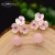 Import Natural Pink Round Crystal Drop Earrings Women Shell Flower Fresh Water Pearl Dangle Earrings 925s Jewelry from China