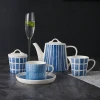 Navy Carnival Pad - Printing matte blue and white 17 pcs european style tea pot cup set ceramic coffee tea set porcelain