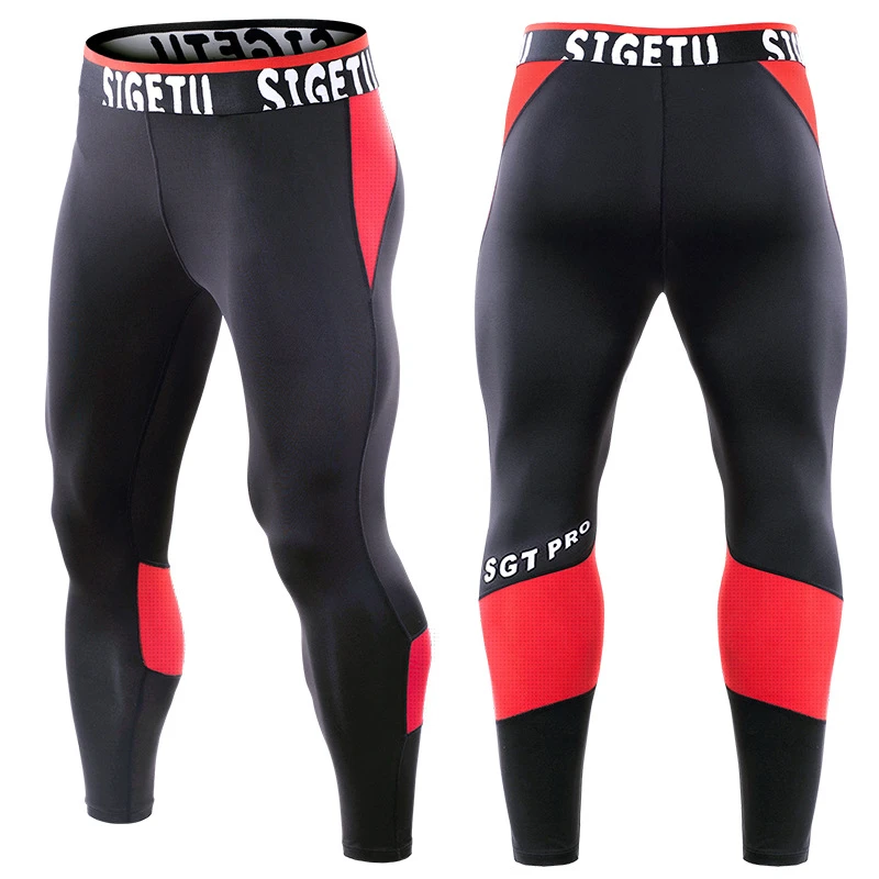 New Mens Tight Running Sweaty Quick-drying Pants Mens Compression Pants Printed Stitching Sports Accessories Training Pants