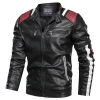 New motorcycle PU jacket bomber stand collar men&#x27;s leather splicing color men&#x27;s thickened coat