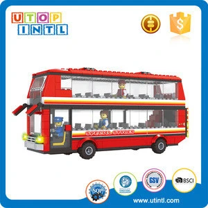 new plastic double-decker bus station blocks educational supply for kid