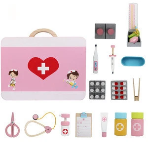 New wooden medicine box set role playing doctor nurse pretend tool toy for kids toy set