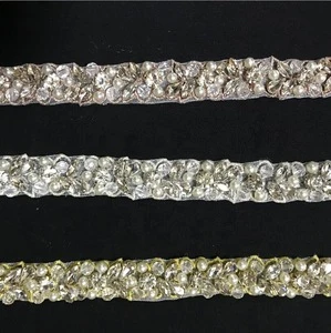 off-white transparent beads iron on decorative trims