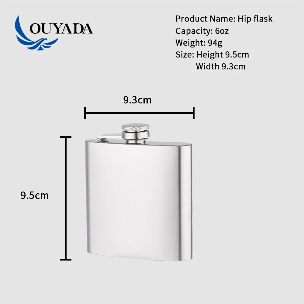 OUYADA 6oz shiny stainless steel hip flask