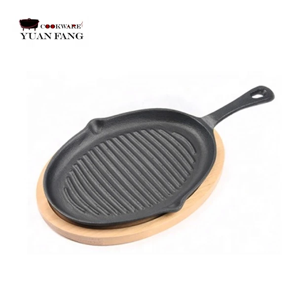 Oval Mexican Style Pre-Seasoned Fajita Pan  Fierro Tortilla Griddle Skillet Heavy Cast Iron pan