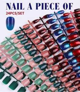 Pack Of 24pcs Pure Color Press on Matte False Nails Art Sharp Square Artificial Fingernails Nails Tips