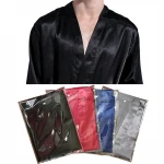 Plus Size Home Bathrobe Long Sleeve Mens Solid Color Robe Spring Autumn Homewear Sleepwear Lace Up Cardigan Long Dressing Gown