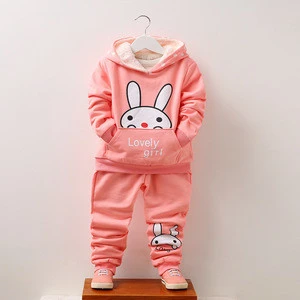 Plus velvet thickening warmly autumn and winter kids girls clothing sets
