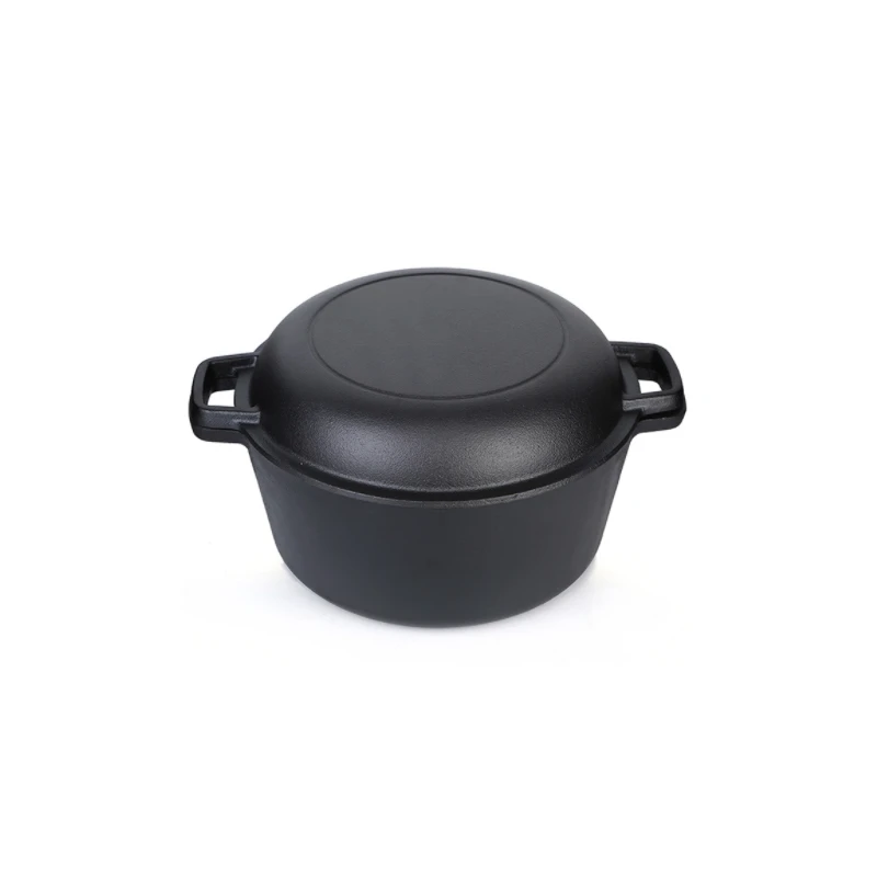 Pre-Seasoned 2 In 1 Cast Iron Double Dutch Oven Domed Skillet Lid