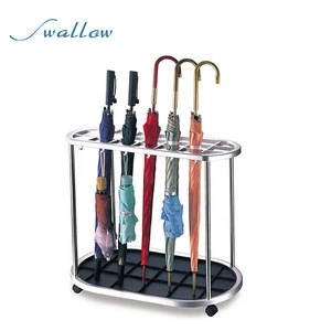 Professional Manufacture Hotel Gold Durable Lobby Wheeled Metal Wet Umbrella Storage Stand Holder